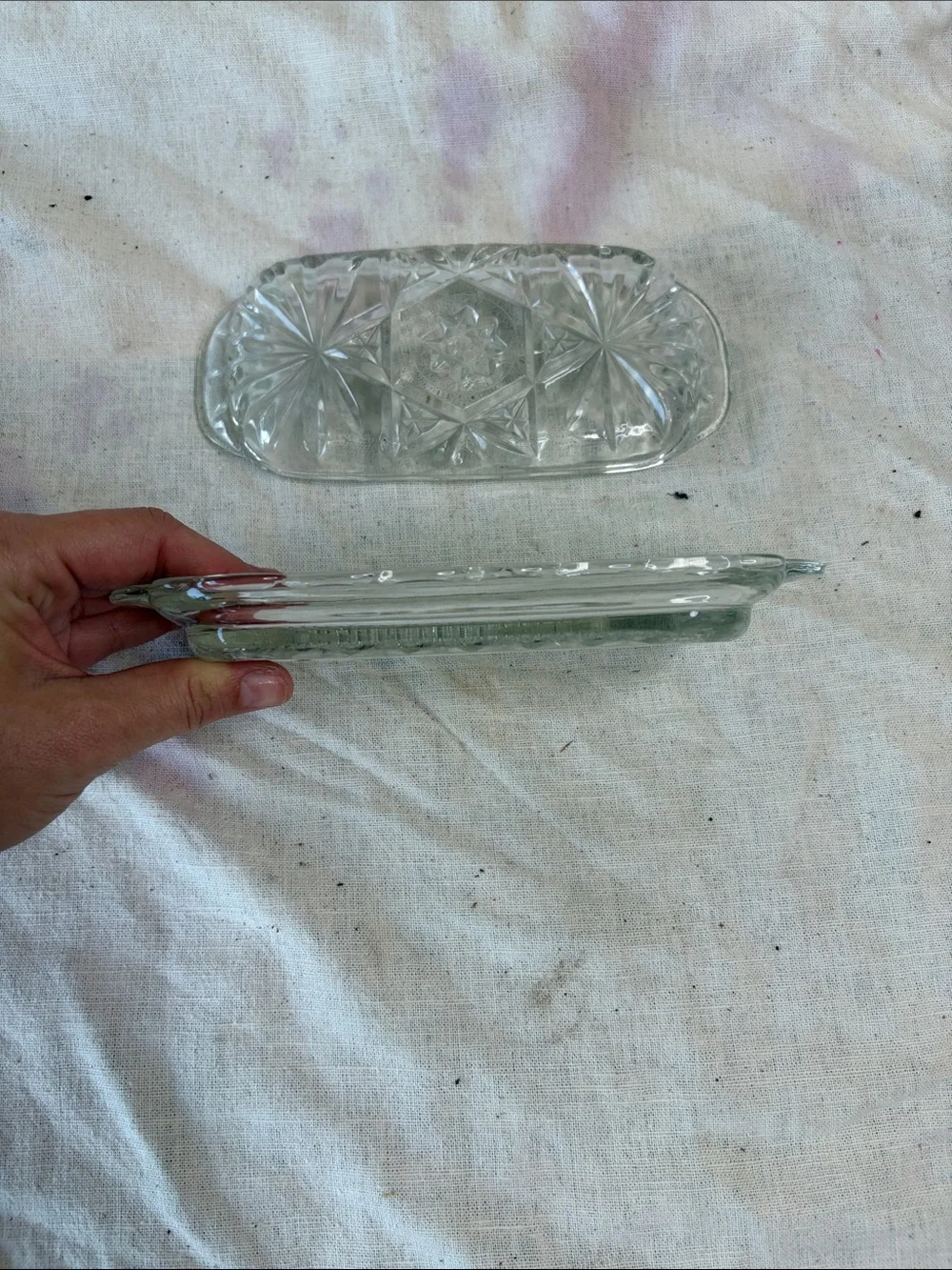 Clear Pressed Glass Butter Dish - Elegant Pattern